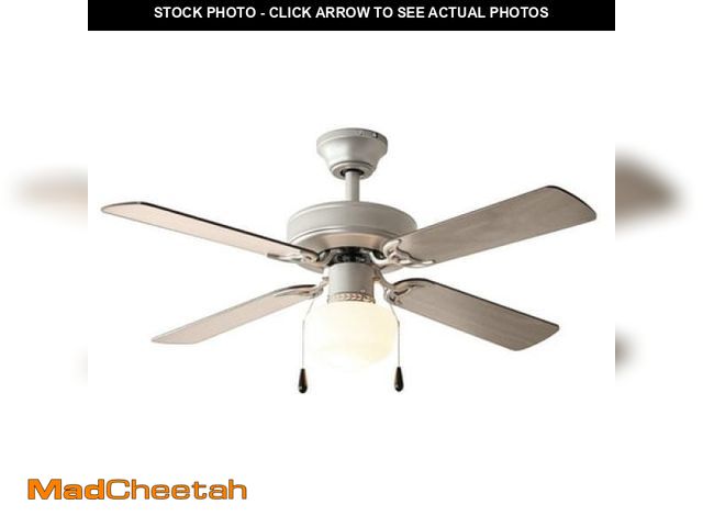 Lot 74-12422001 - (MISSING GLASS COVER) Mainstays 42 Inch Downrod Ceiling Fan with Light Kit  Satin Nickel  4 Blades  ...