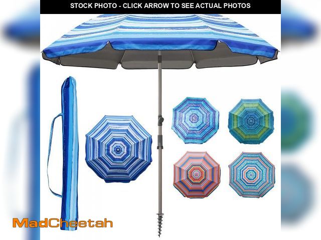 Lot 74-12143397 - Blissun 7.2' Portable Beach Umbrella with Sand Anchor, Tilt Pole, Carry Bag, Air Vent, Blue &amp; Wh...