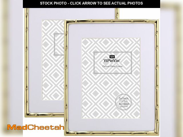 Lot 74-14274501 - YiPinYin 8x10'' Bamboo Detail Gold Metal Picture Frame with Acid Free Mat for 5x7'' Set of 2,Elegant...