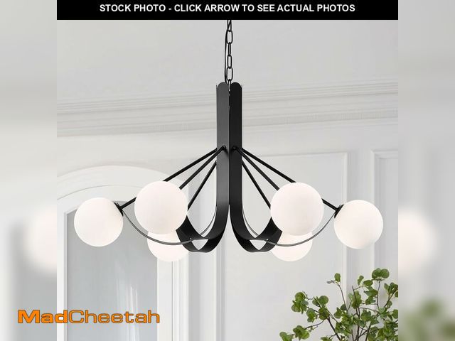 Lot 74-14364995 - FookChak Modern Living Room Chandelier with Chain 33in Frosted Glass Kitchen Chandeliers Sputnik Bla...