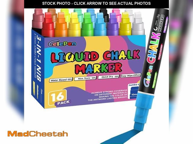Lot 74-14274173 - Window Chalk Markers for Cars Glass Washable, 16 Colors Jumbo Liquid Chalk Marker Pens with 10mm 3 i...