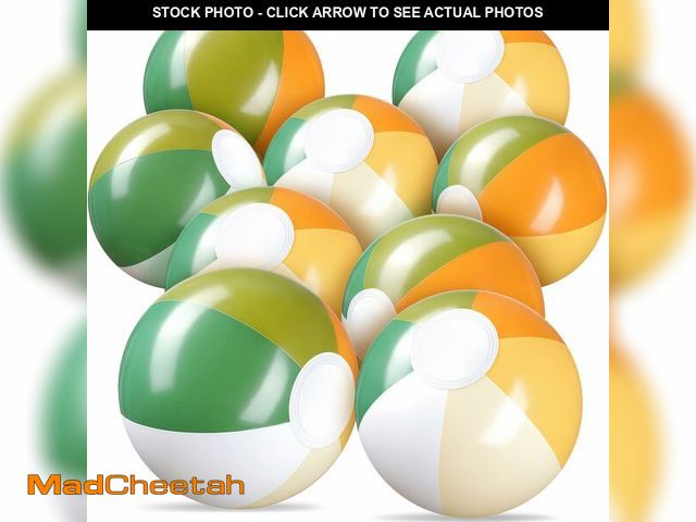 Lot 74-14212889 - Realspring 12 Pcs Pastel Inflatable Beach Balls Kids Bulk Stripe Jumbo Big Beach Balls Pool Floating...