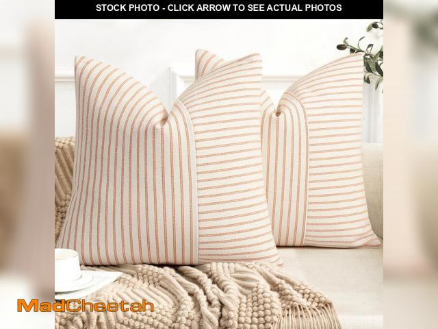Lot 74-12315495 - YCOLL Fall Pillow Covers 24x24, Modern Accent Throw Pillow Covers Set of 2, Burnt Orange Striped Pat...