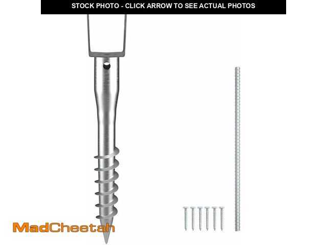 Lot 74-13734076 - VEVOR No Dig Ground Anchor, 1 Pack 3.94 x 2.76 x 27.56 in DIY Screw in Post Stake, Includes 6 Lag Bo...