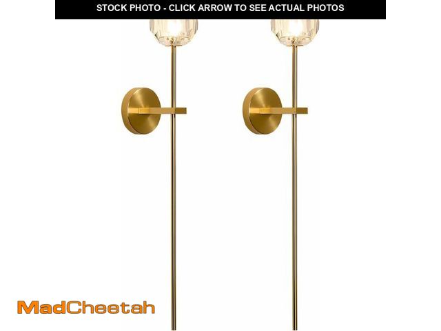 Lot 74-14347614 - BOKT Mid Century Modern Gold Crystal Wall Sconce Set of Two Brushed Brass Gold Long Wall Sconce Ligh...