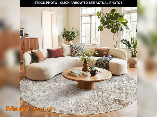 Lot 74-12544909 - jinchan Round Rug 8ft Modern Area Rug 8' Round Circle Mat Washable Abstract Distressed Floor Cover T...