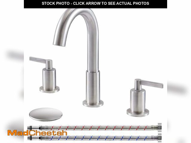 Lot 74-12699081 - Brushed Nickel 3 Hole Bathroom Faucet, KINGO HOME Widespread Modern 8 inch 2 Handle Bathroom Sink Fa...