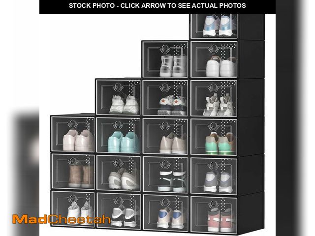 Lot 74-12664807 - YITAHOME 18 Pack X-Large Shoe Storage Boxes, Stackable Shoe Organizer Box Fit up to US Size 15, Plas...