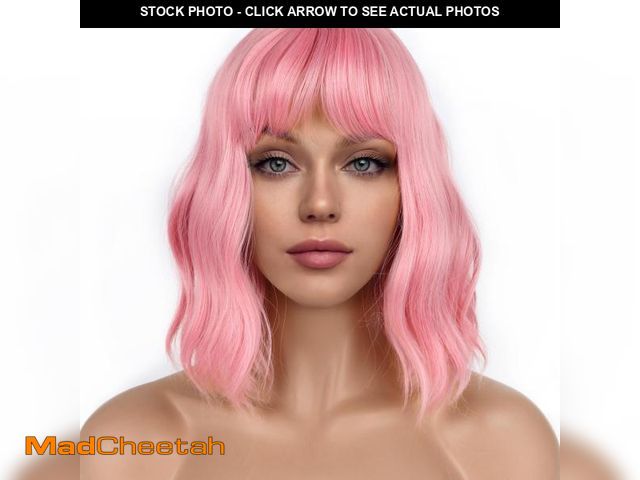 Lot 74-11552518 - LANCAINI Pastel Bob Wigs with Bangs for Women Loose Wavy Wig Pastel Wavy Shoulder Length Bob Synthet...