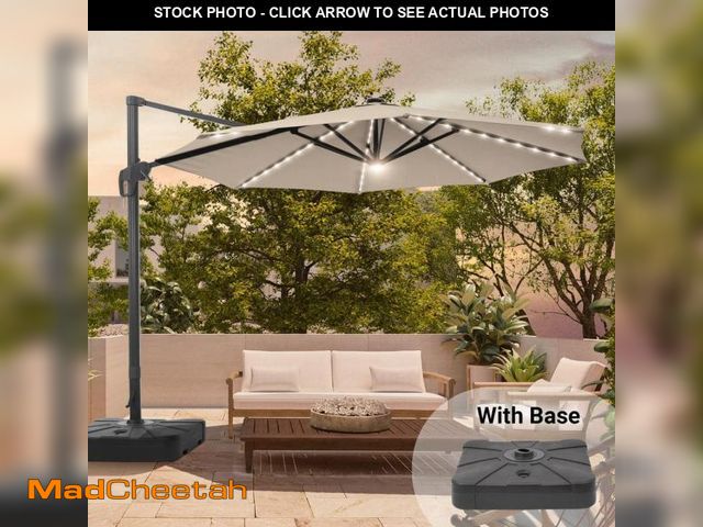 Lot 74-12173334 - Sonkuki 11 ft. Round Solar LED Aluminum 360-Degree Rotation Cantilever Offset Outdoor Patio Umbrella...