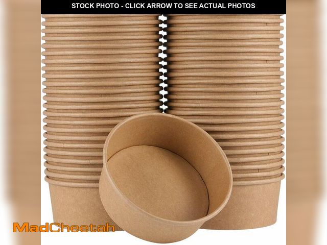 Lot 74-12707865 - ZEONHAK 96 Pack 25 OZ Kraft Paper Bowls, Disposable Soup Serving Bowls, Paper Ice Cream Cups for Col...