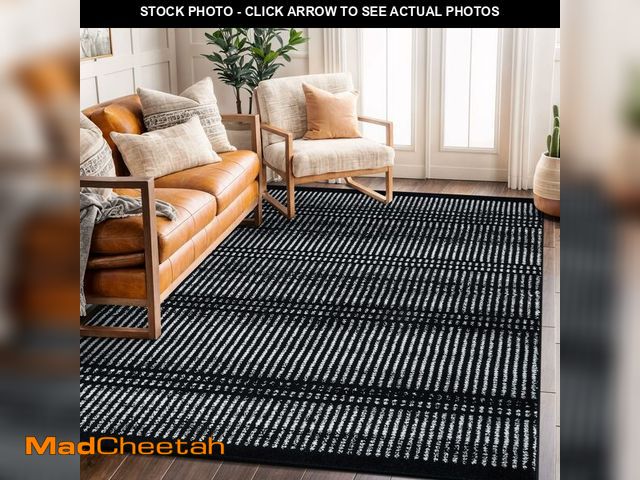 Lot 74-14612495 - Rugshop Contemporary Stripe Lines High Traffic Area Rug Black 5' x 7' - UNUSED