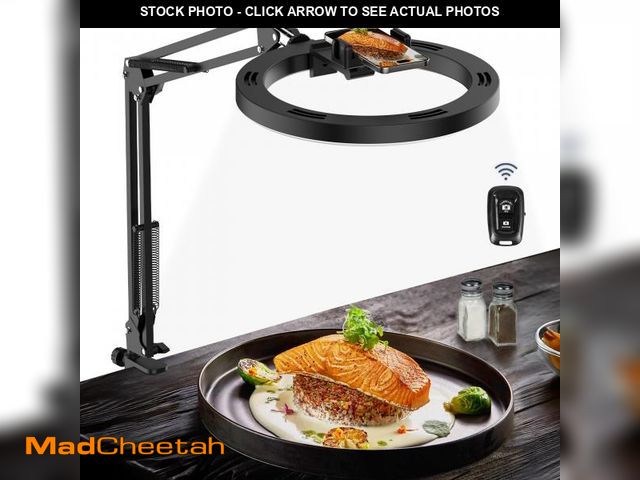 Lot 74-12051384 - Overhead Camera Mount with Ring Light Phone Holder,10" LED Ring Light for Desk with Stand and Remote...