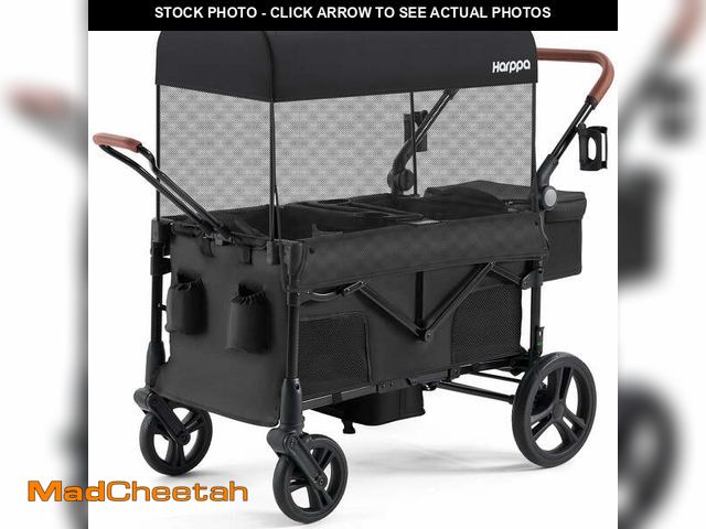 Lot 74-13817805 - HARPPA Foldable Wagon Stroller for 2 Toddlers with Pull &amp; Push Handle, Canopy, 32.9lbs, Black - ...