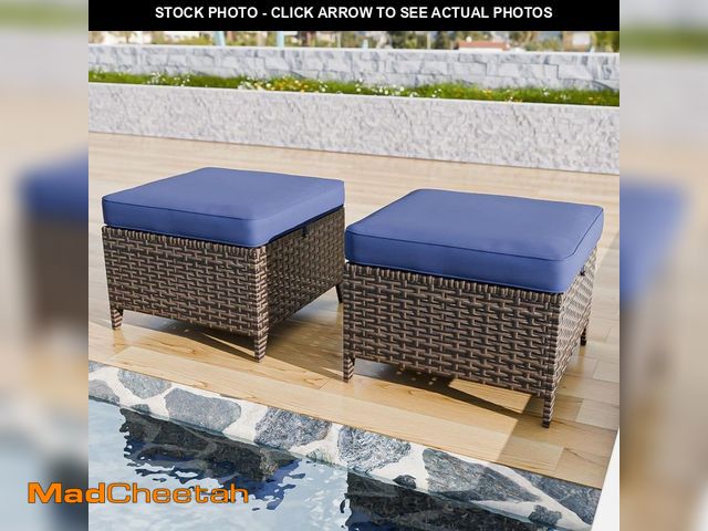 Lot 74-14394271 - COOS BAY Wicker Outdoor Ottoman Patio Footstool with Removable Cushions (2-Pack) - UNUSED