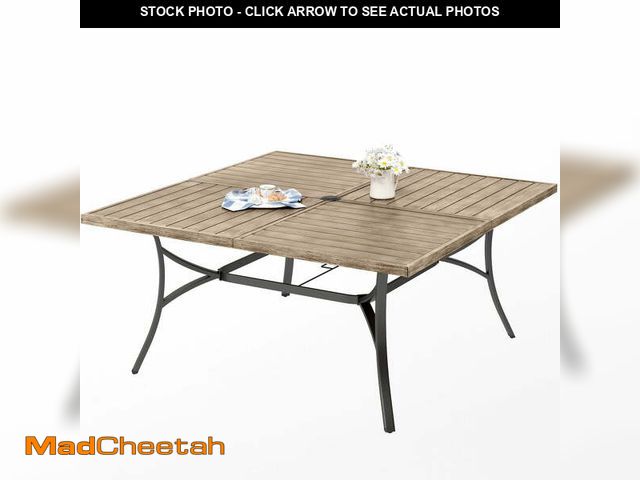 Lot 74-14586805 - Sophia &amp; William Metal Outdoor Square Dining Table with Umbrella Hole for 8, Teak Color - UNUSED