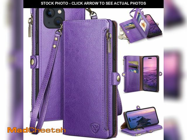 Lot 74-14066571 - XcaseBar for iPhone 15 6.1" Wallet case with Zipper Credit Card Holder RFID Blocking,Flip Folio Book...