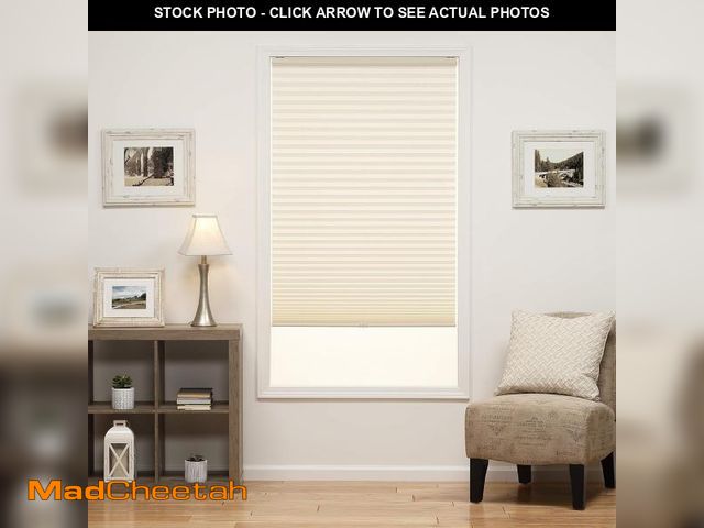 Lot 74-12398949 - DEZ FURNISHINGS Cordless 1" Light Filtering Pleated Shade, Fabric, 38" W x 48" H, Ecru - UNUSED