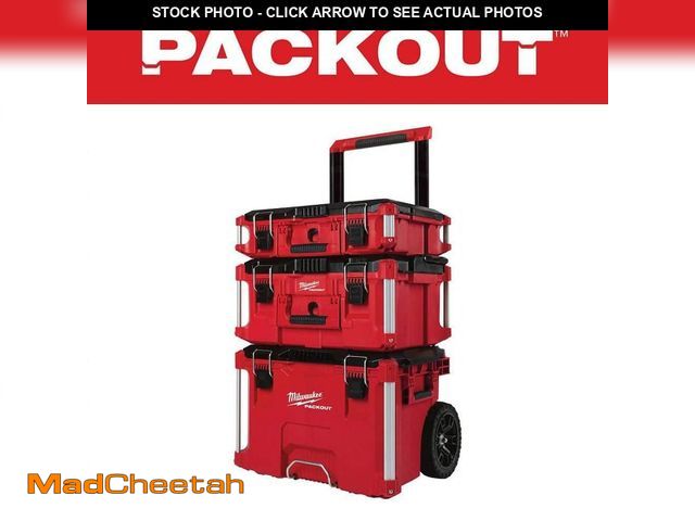 Lot 74-13226250 - Milwaukee PACKOUT 22 in. Rolling Tool Box, 22 in. Large Tool Box and 22 in. Medium Tool Box ProSyste...