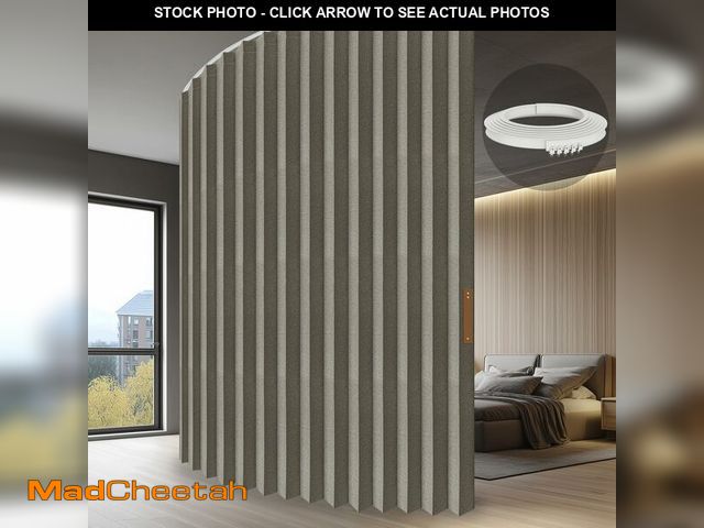 Lot 74-13716185 - JILRON Folding Accordion Partition Divider with Ceiling Track - Hanging Room Curtain, Quick Setup(Gr...