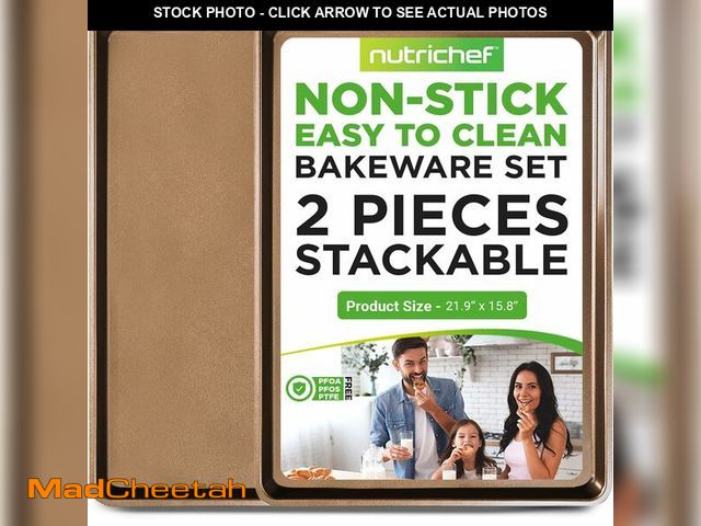 Lot 74-12760386 - NutriChef 2-Piece Nonstick XL Cookie Sheets for Baking - 22" x 16" Carbon Steel Oven Extra Large Bak...