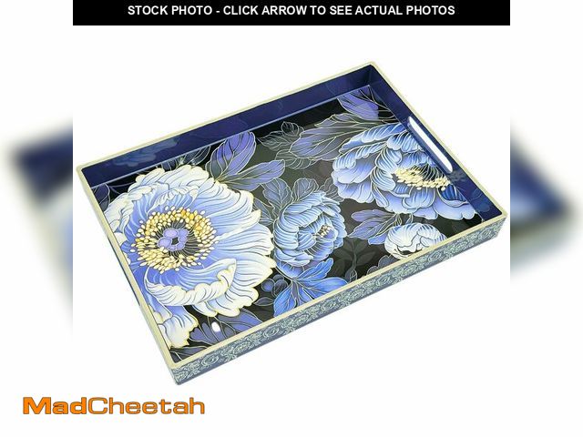 Lot 74-14300771 - PDUHKO Serving Tray with Handles, 15.7 * 11.8 inches, Plastic Ottoman Tray with Exquisite Paintings,...