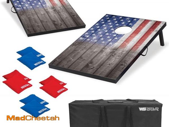 Lot 74-12491052 - Wild Sports 2'x3' Cornhole Outdoor Game Set, USA Flag or Natural Wood Options with Carry Bag Include...
