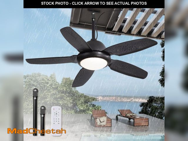 Lot 74-14279449 - HINNIXY 42 in. Black Downrod Mount Waterproof Wet Rated Standard Outdoor Ceiling Fan 6-Speed 3-CCT w...