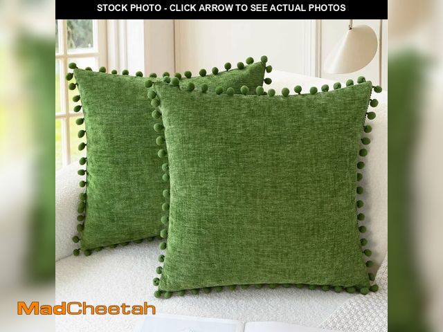 Lot 74-12451703 - CaliTime Throw Pillow Cases Pack of 2 Cozy Solid Dyed Soft Chenille Cushion Covers with Pom Poms for...