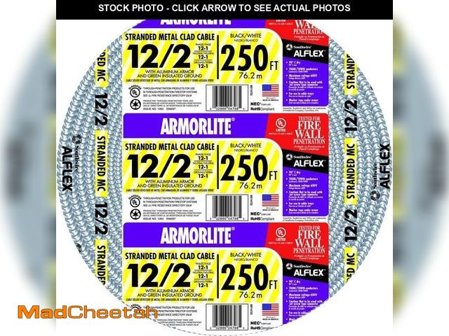 Lot 74-12535555 - Southwire 12/2 x 250 ft. Stranded CU MC (Metal Clad) Armorlite Cable - UNUSED