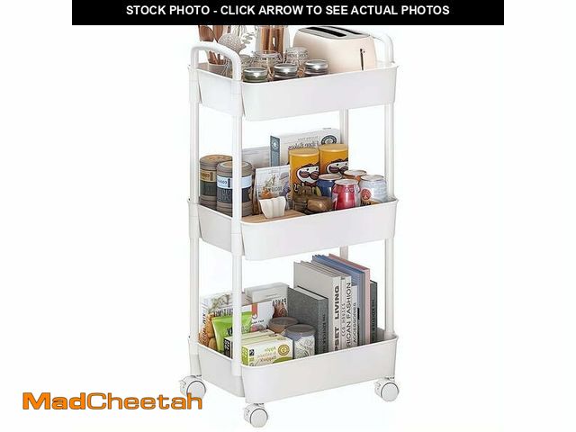 Lot 74-12835324 - Cowin 3-Tier Metal Rolling Storage Cart Shelves Rolling Utility Cart Organizer Cart Movable Storage ...