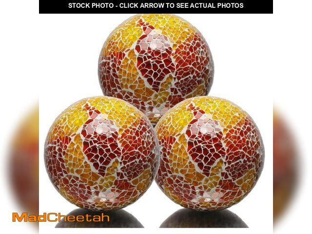 Lot 74-13576227 - vskikris 3pcs 4in Orange Mosaic Glass Sphere Balls for Decorative Bowls, Vases, Tables | Home, Offic...