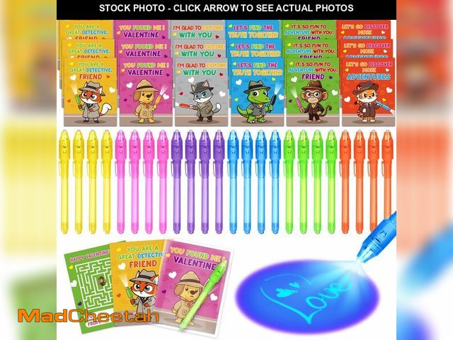 Lot 74-13565248 - 24 Pack Valentines Cards for Kids with Invisible Ink Pens, Valentine's Greeting Cards for Kids Schoo...