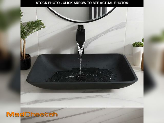 Lot 74-13709931 - KECTIAKL 22 Inch Bathroom Glass Vessel Sink with Waterfall Faucet and Pop-Up Drain Combo,Black Recta...