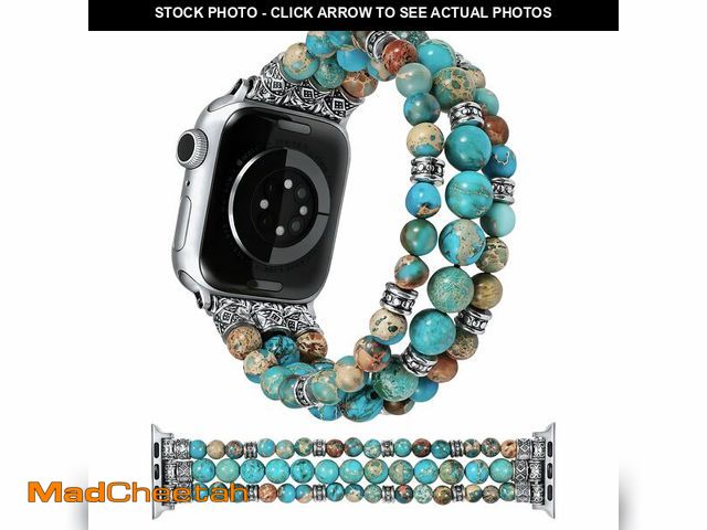 Lot 74-14150574 - Moolia Stretch Natural Stone Strap Compatible with Apple Watch Bands 40/42/41/38mm Women, Jasper Han...