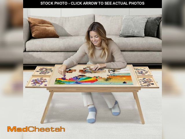 Lot 74-12800881 - (SMALL CRACK) 1500 Piece Puzzle Table with Folding Legs and 4 Sliding Drawers,34" x 26" Wooden Jigsa...