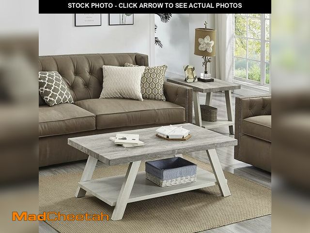Lot 74-13382524 - Roundhill Furniture Athens Contemporary  Wood Shelf Coffee Table , Weathered Gray and Beige - UNUSED