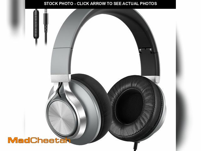 Lot 74-12715714 - Over Ear Headphones Wired with Microphone - Noise Isolating Corded Headphones with Protein Leather E...