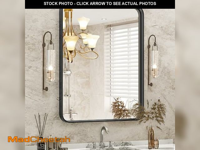 Lot 74-12664990 - DUMOS Black Metal Framed Vanity Rounded Rectangle Bathroom Mirrors for Over Sink Wall, 36x24 Inch La...