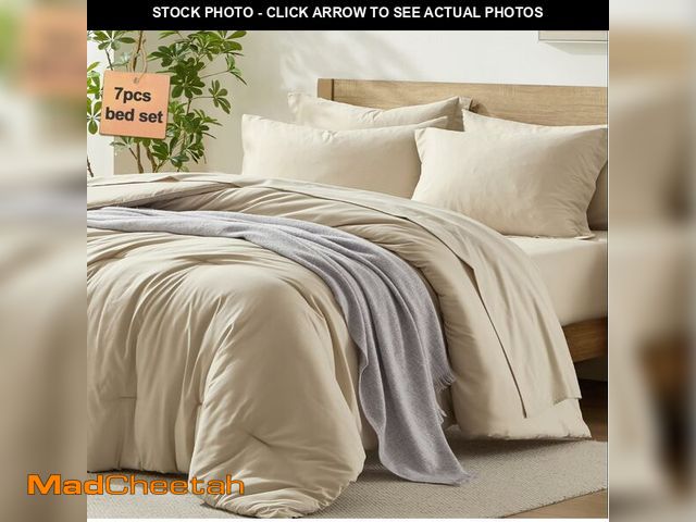 Lot 74-13543999 - Homelike Moment King Size Comforter Set 7 Piece, Beige Bed in a Bag King Size Bed Set Lightweight an...