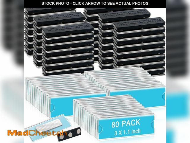 Lot 74-13571352 - Leinuosen 80 Pack Name Badge Magnets Kit Acrylic Magnetic Name Tag Holders with Blank Printable Pape...