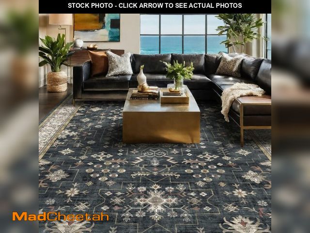 Lot 74-12664133 - Black Farmhouse Washable 8x10 Area Rugs for Living Room, Bedroom, Dining Room Kitchen Table Rug for ...