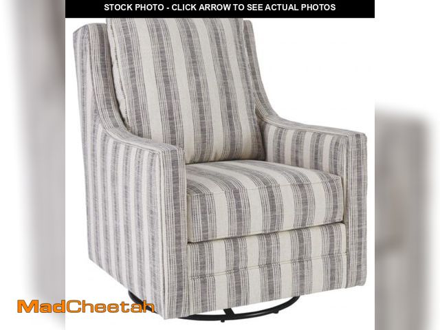 Lot 74-12541135 - Signature Design by Ashley Kambria Striped Upholstered Swivel Accent Glider Chair, Ivory &amp; Black...