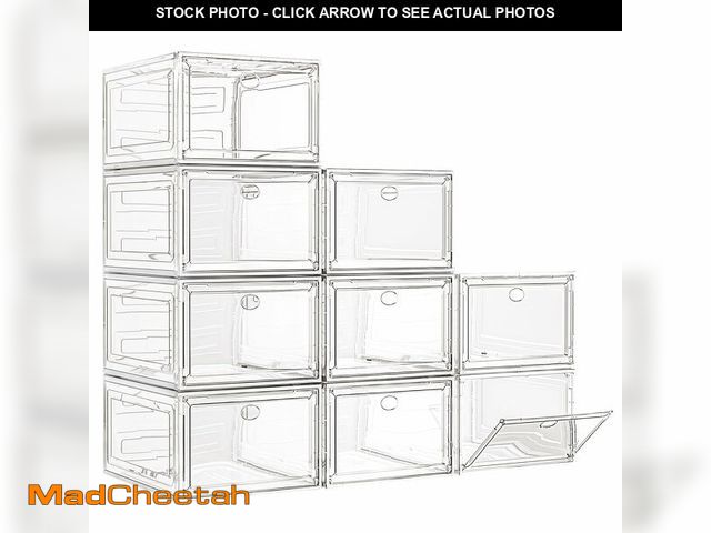 Lot 74-14428442 - Large Thick Clear Shoe Organizer, Magnetic Door Stackable Shoe Storage Box - UNUSED