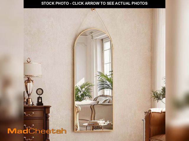 Lot 74-12549954 - BEAUTYPEAK 48" x 16" Arched Full Length Mirror Hanging Wall Mirrors with Leather Strap, Gold - UNUSE...
