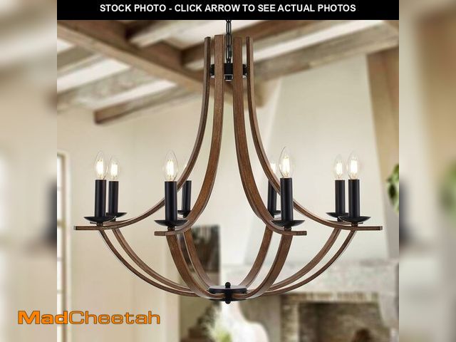 Lot 74-13214891 - Widluth 31.5" Large Wooden Chandelier 8-Lights Vintage Farmhouse Candle Style Chandeliers with Wood ...