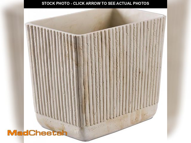 Lot 74-12441680 - Ribbed Natural Travertine Striped Textures Small Bathroom Trash Can 2.5 Gallon(9 Liter), Resin Heavy...