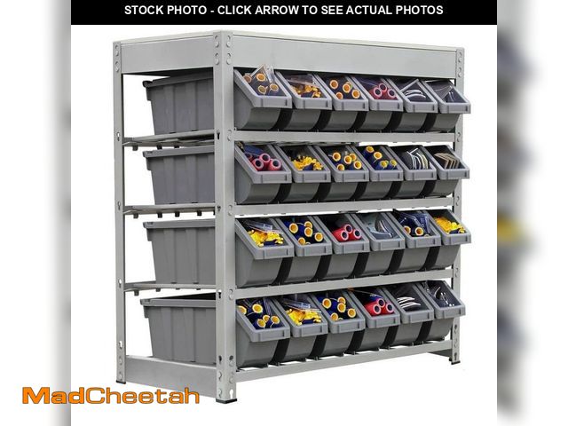 Lot 74-12572703 - KING'S RACK Gray 4-Tier Botless Bin Storage System Garage Storage Rack (24 Plastic Bins in 4 Tier) -...