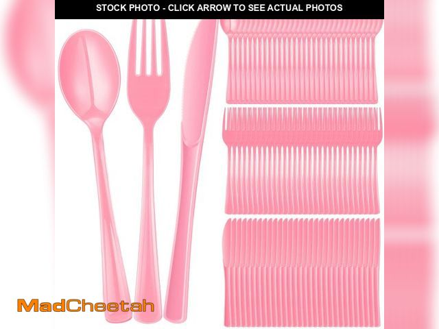 Lot 74-12708475 - 300 Pcs Plastic Silverware Heavy Duty Cutlery Set Plastic Utensils Set Includes 100 Disposable Spoon...