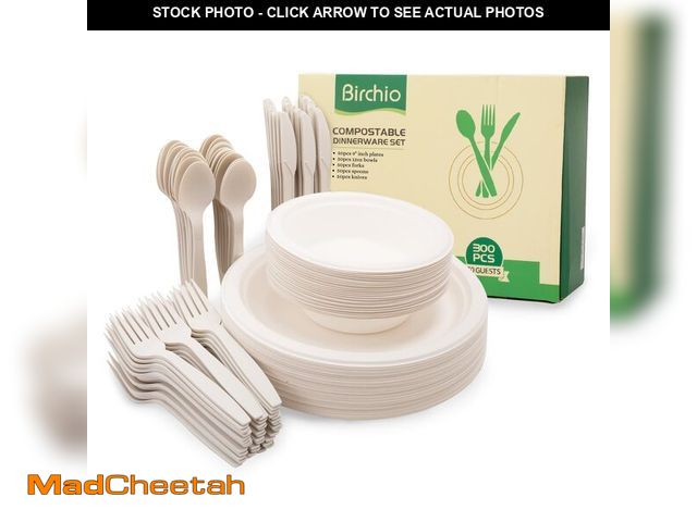 Lot 74-14205276 - 250 Piece (50 Sets) Biodegradable Paper Plates Set (EXTRA LONG UTENSILS), Disposable Dinnerware Set,...